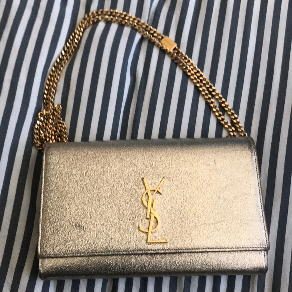 YSL Gold+Silver Leather Monogramme Satchel